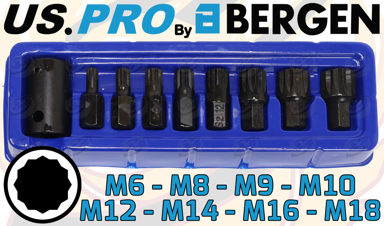 US PRO 9PCS 1/2" DRIVE IMPACT SPLINE BIT SOCKETS M6 - M18