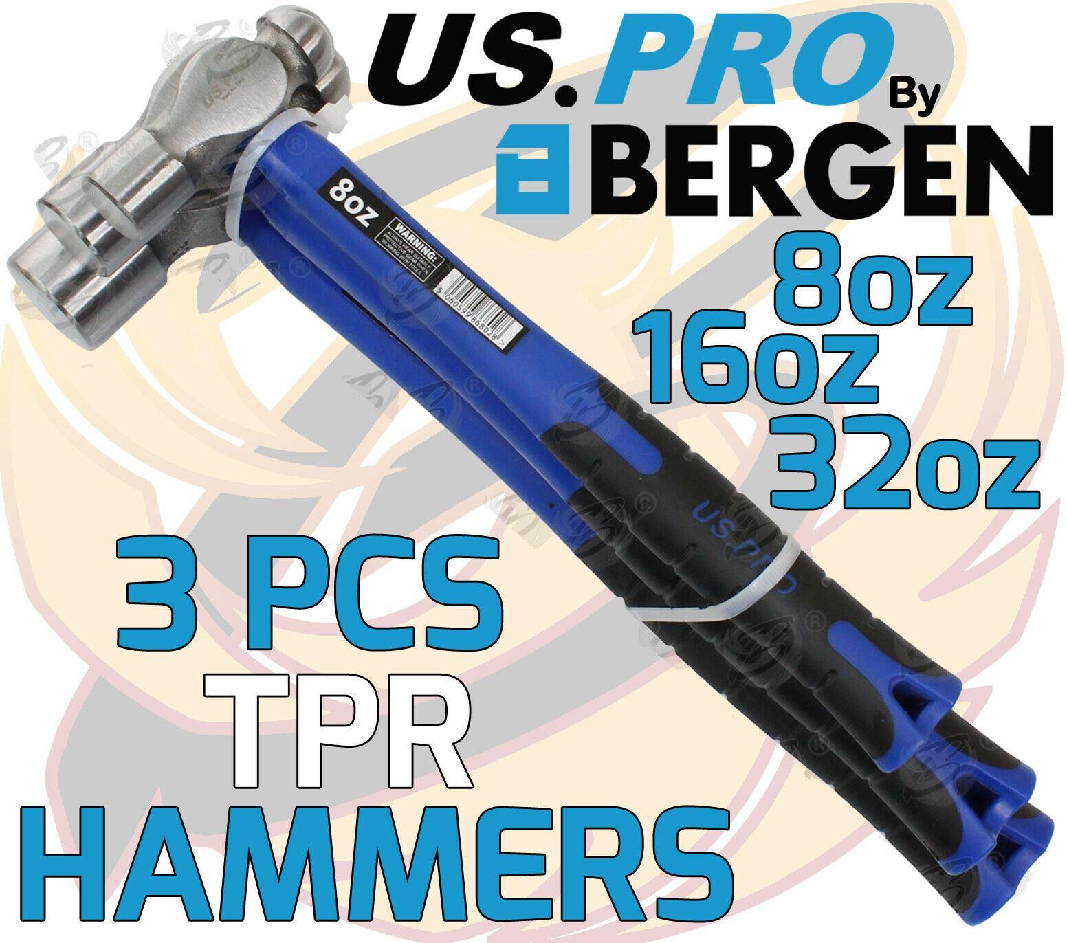 US Pro 3 Piece Ball Pein Hammer Set 8Oz - 16Oz - 32Oz 4543