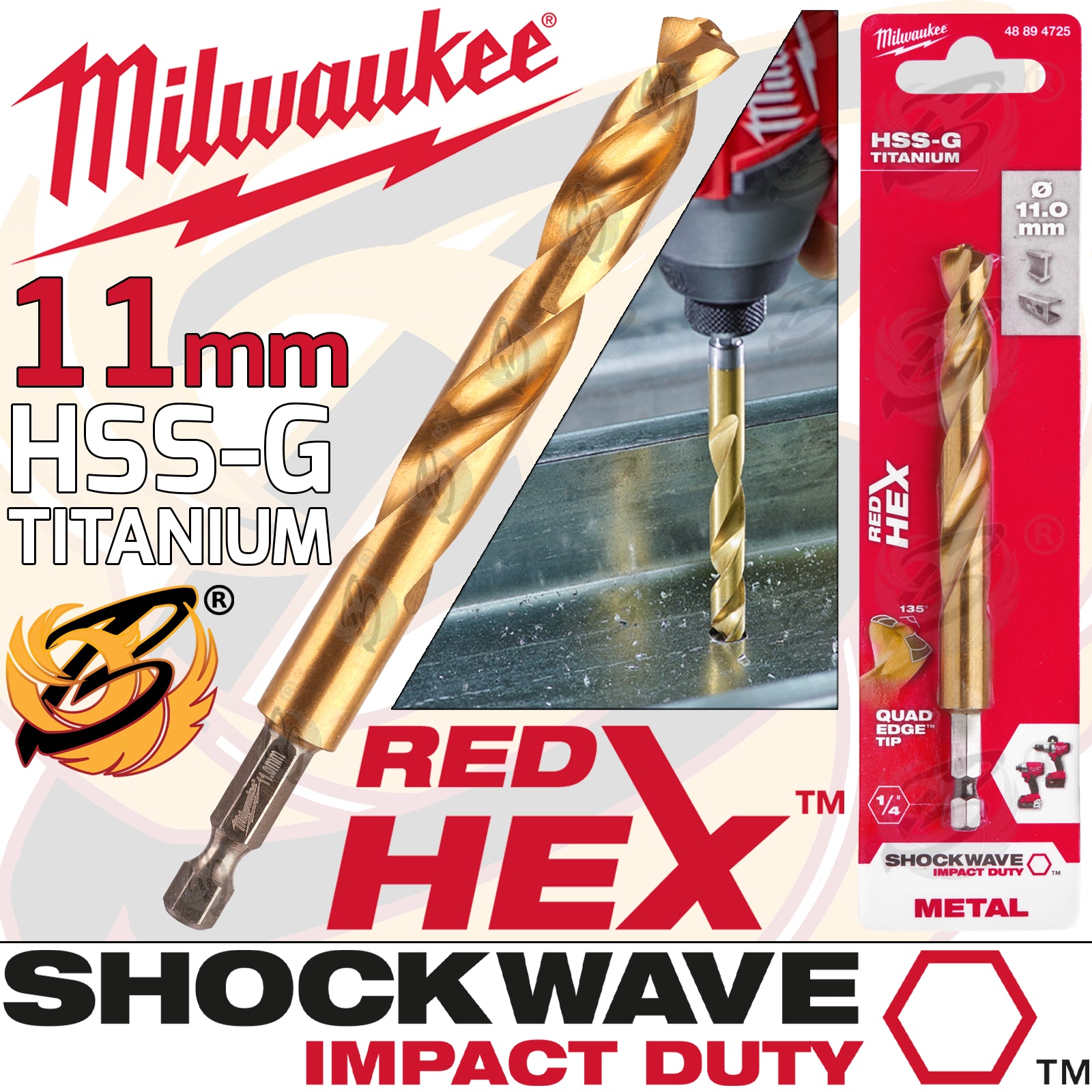 MILWAUKEE 11MM HSS TITANIUM METAL RED HEX DRILL BIT