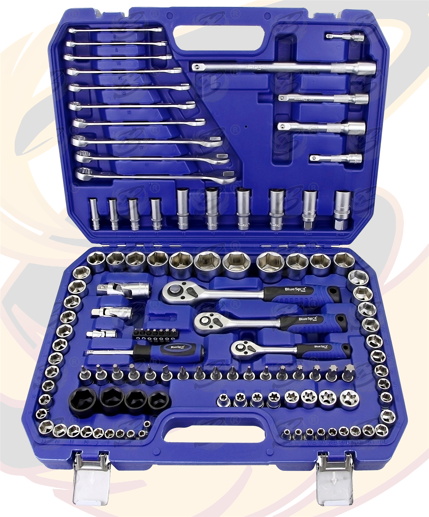 BlueSpot 120 Piece 1/4" & 3/8" & 1/2" Drive Metric & Sae Socket & Spanner Set ( 4mm - 32mm ) ( 01583 )