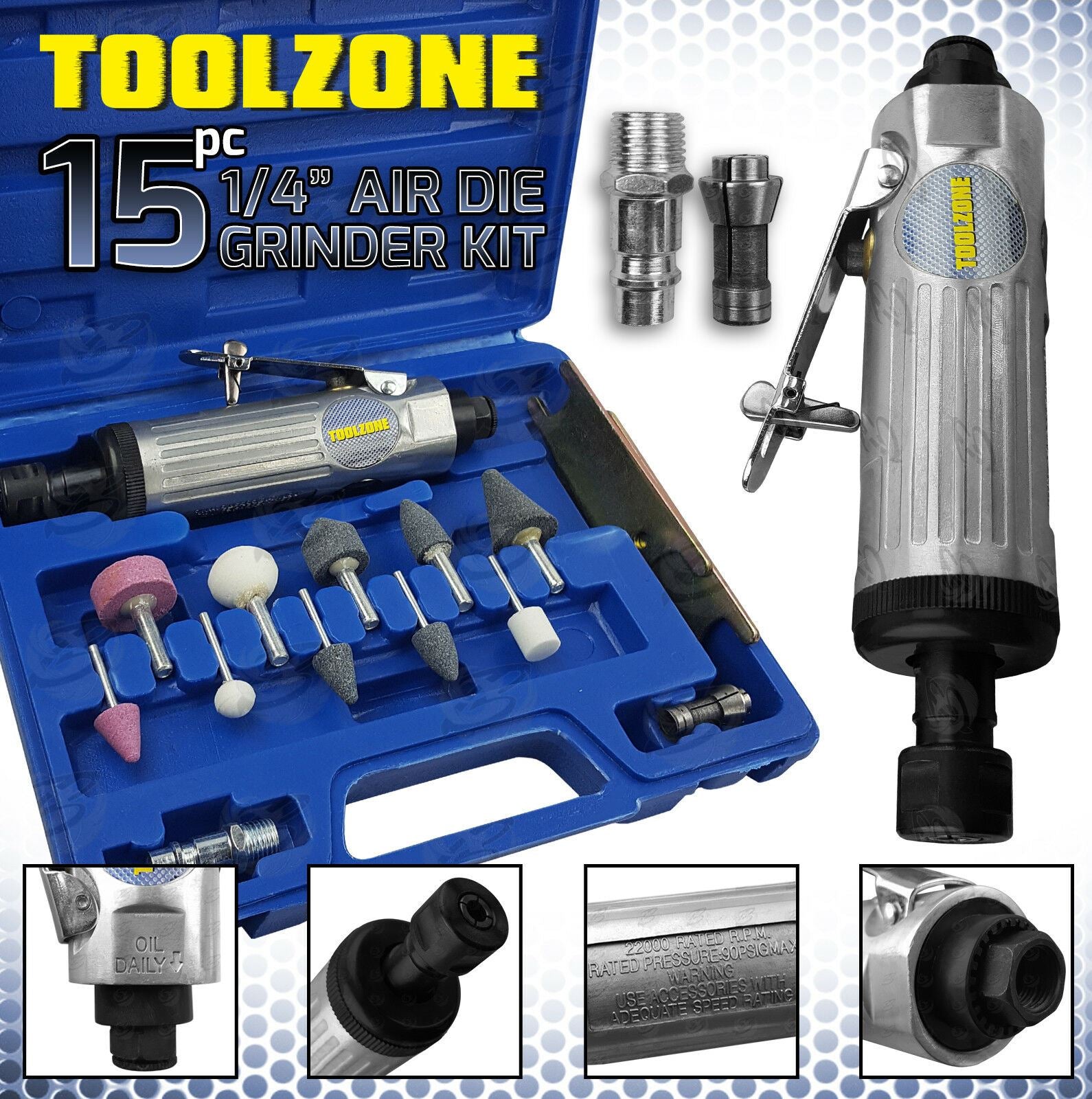 TOOLZONE 15PCS 1/4" AIR DIE GRINDER SET