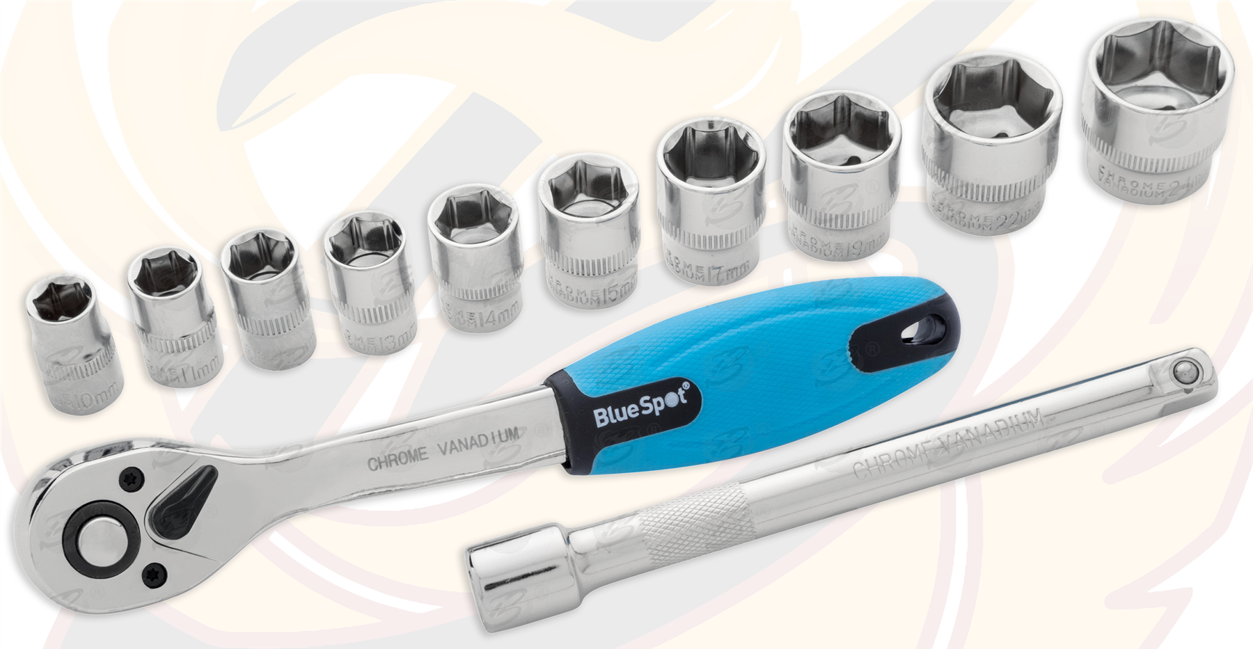 BlueSpot 12 Piece 3/8" Drive 6 Point Socket Set 10mm - 24mm ( 01502 )