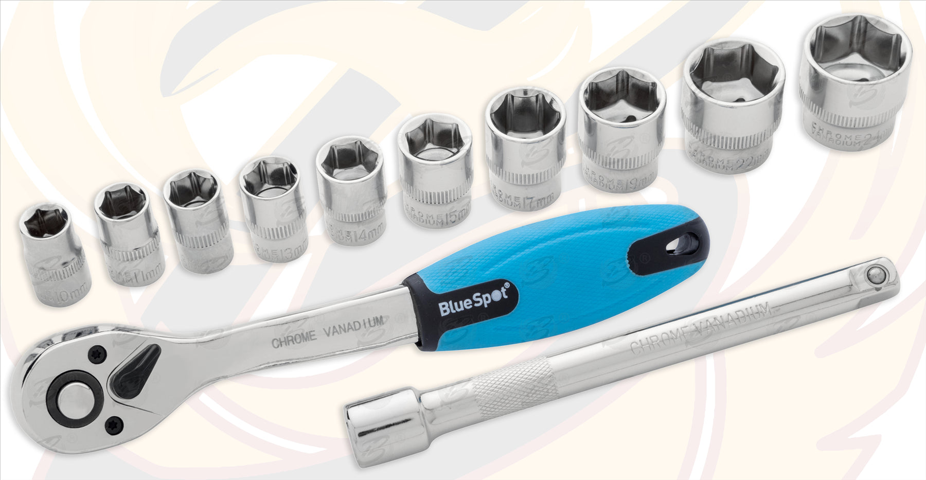 BLUESPOT 12PCS 3/8" DRIVE 6 POINT SOCKET SET 10MM - 24MM