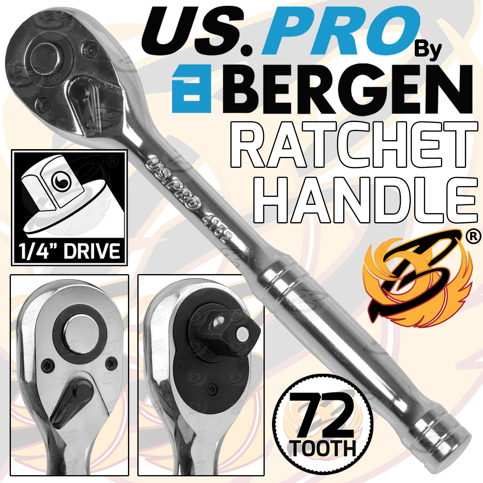 US Pro 1/4" Drive 72 Tooth Ratchet Handle ( 4152 )