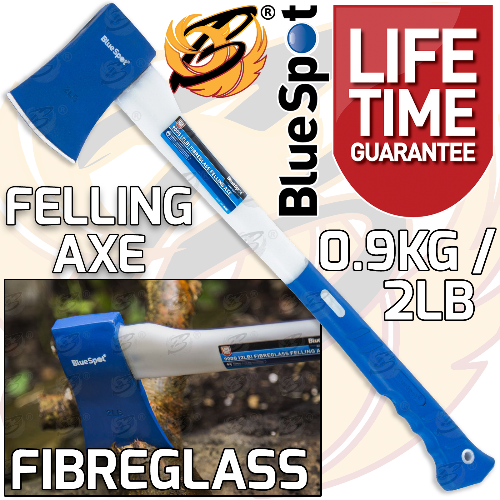BlueSpot 0.9Kg ( 2Lb ) Fibreglass Felling Axe ( 26604 )