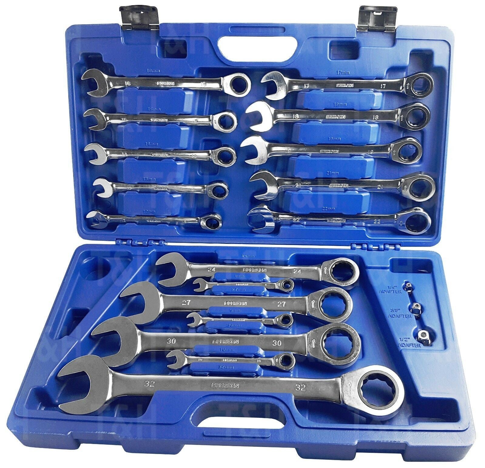 US PRO 20PCS RATCHET COMBINATION SPANNERS & ADAPTERS 8MM - 32MM