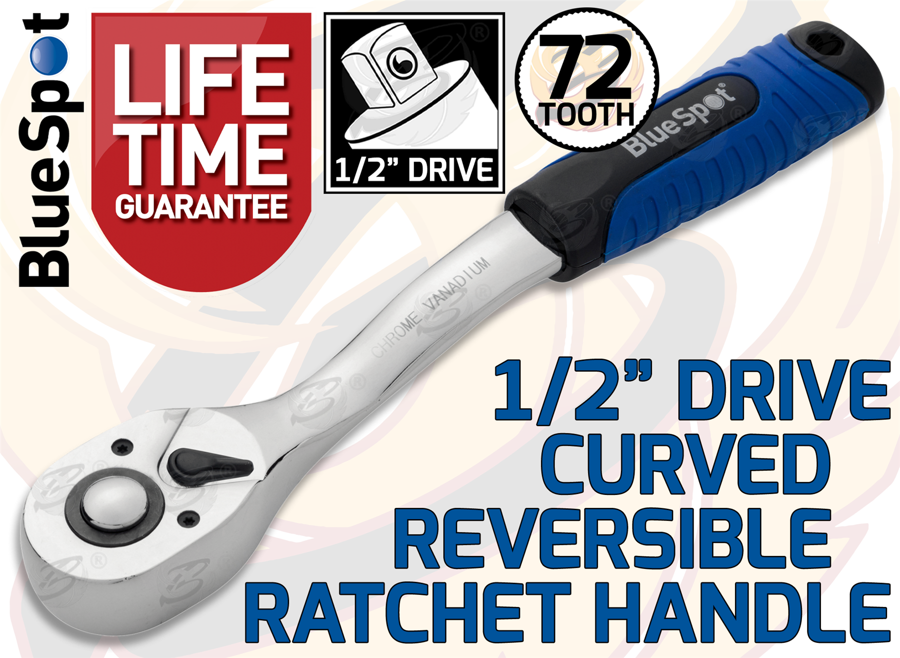 BlueSpot 1/2" Drive 72 Tooth Soft Grip Curved Ratchet Handle ( 02014 )