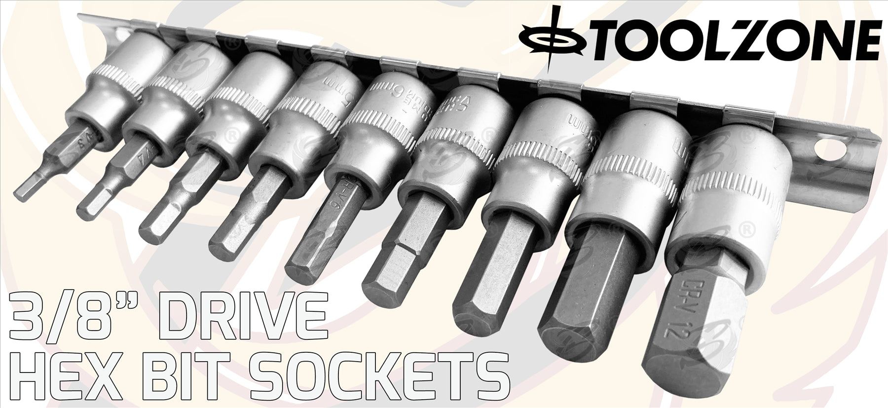 TOOLZONE 9PCS 3/8" DRIVE HEX BIT SOCKETS H3 - H12