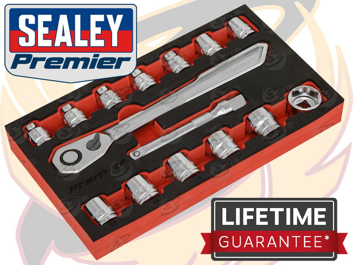 Sealey 15 Piece 1/2" Drive 6 Point 90 Tooth Low Profile Socket Set 10mm - 24mm ( AK5787 )
