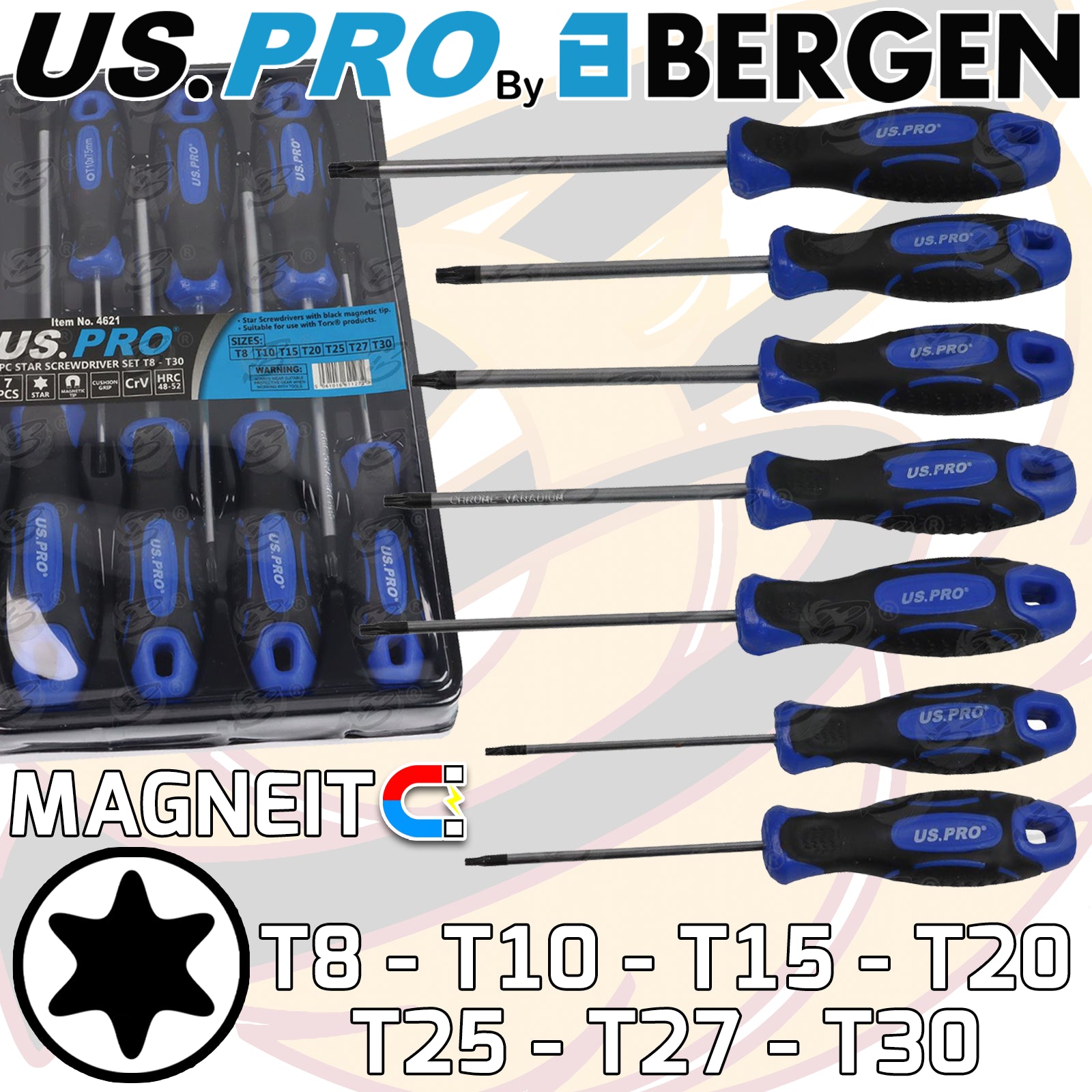 US PRO 7PCS MAGNETIC TORX SCREWDRIVER SET T8 - T30