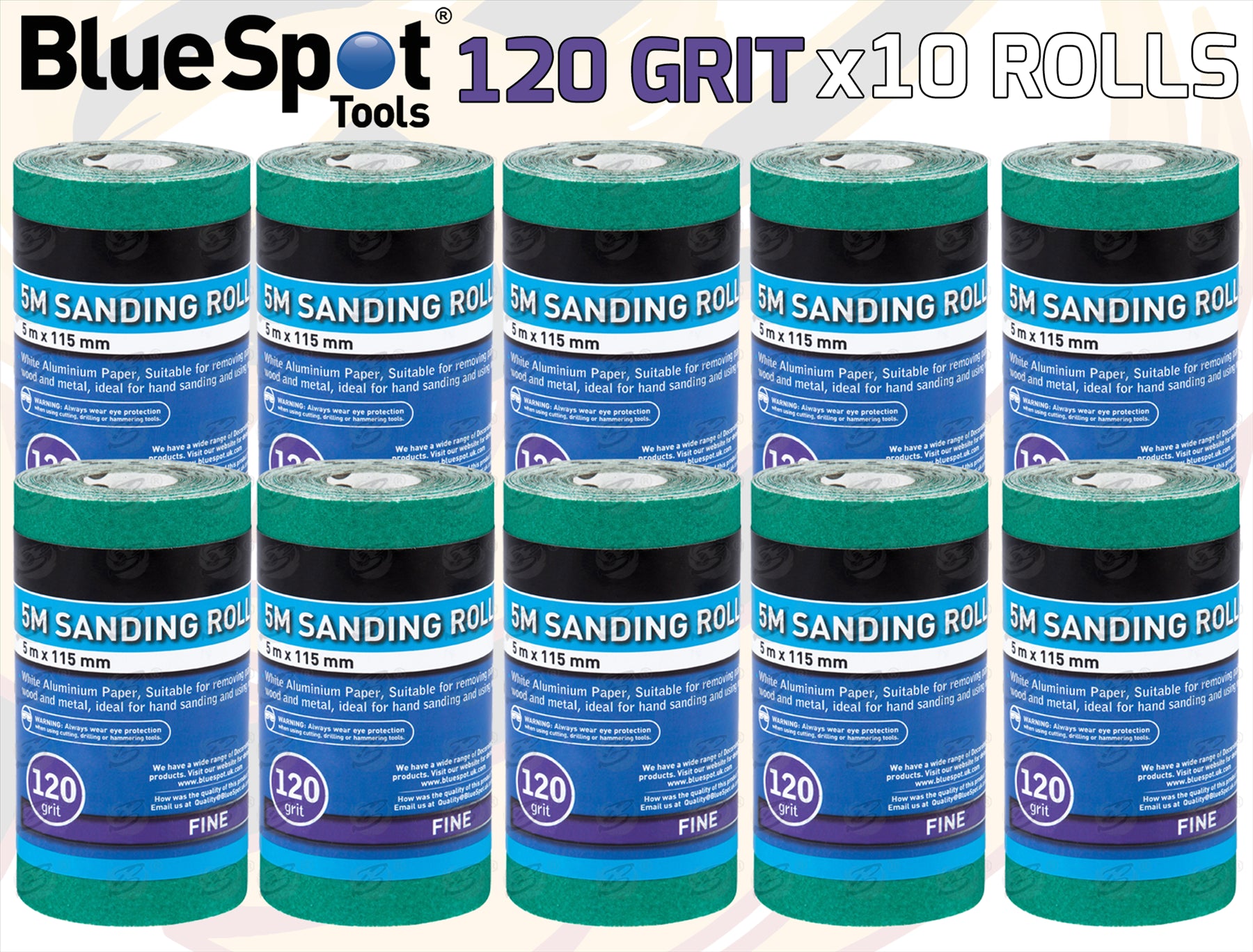 BLUESPOT 120 GRIT SANDING ROLL ( 5M x 115MM ) ( 8 ROLLS )