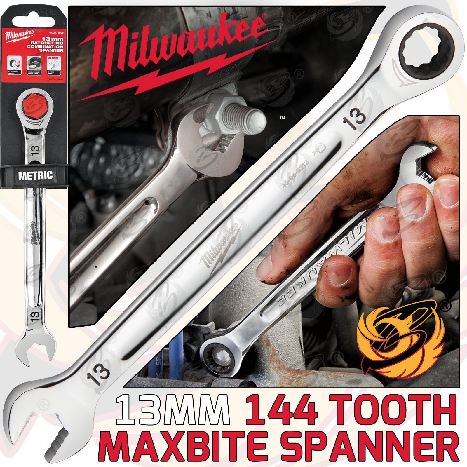 MILWAUKEE 13MM 144 TEETH MAXBITE RATCHET SPANNER