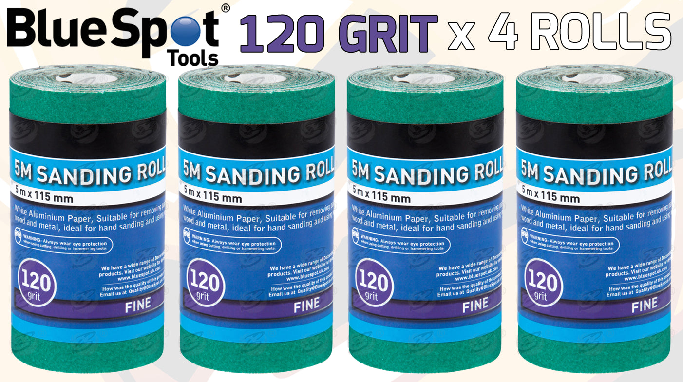 BLUESPOT 120 GRIT SANDING ROLL ( 5M x 115MM ) ( 4 ROLLS )