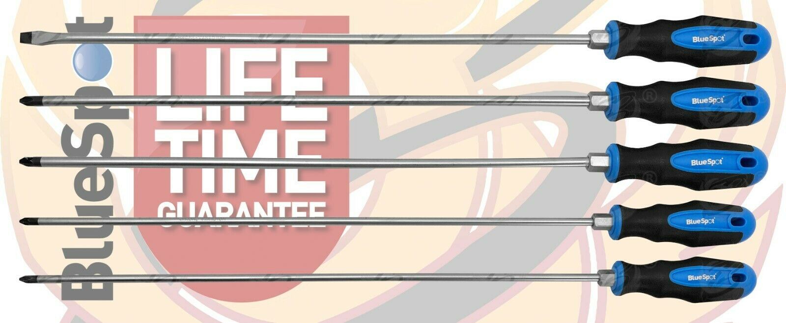 BLUESPOT 5PCS EXTRA LONG MAGNETIC SCREWDRIVER SET ( SLOTTED - PHILLIPS - POZIDRIVE )