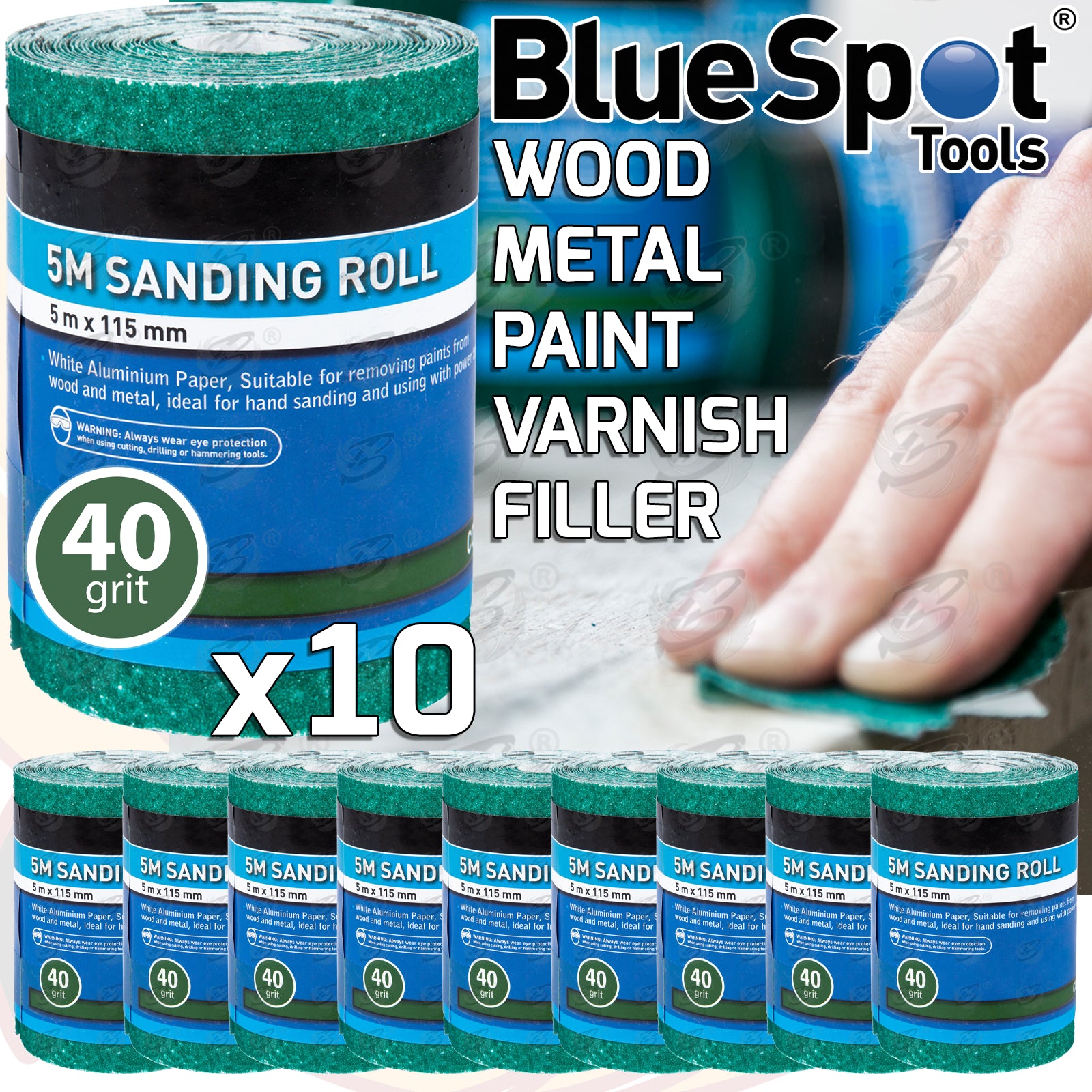 BLUESPOT 40 GRIT SANDING ROLL ( 5M x 115MM ) ( 10 ROLLS )