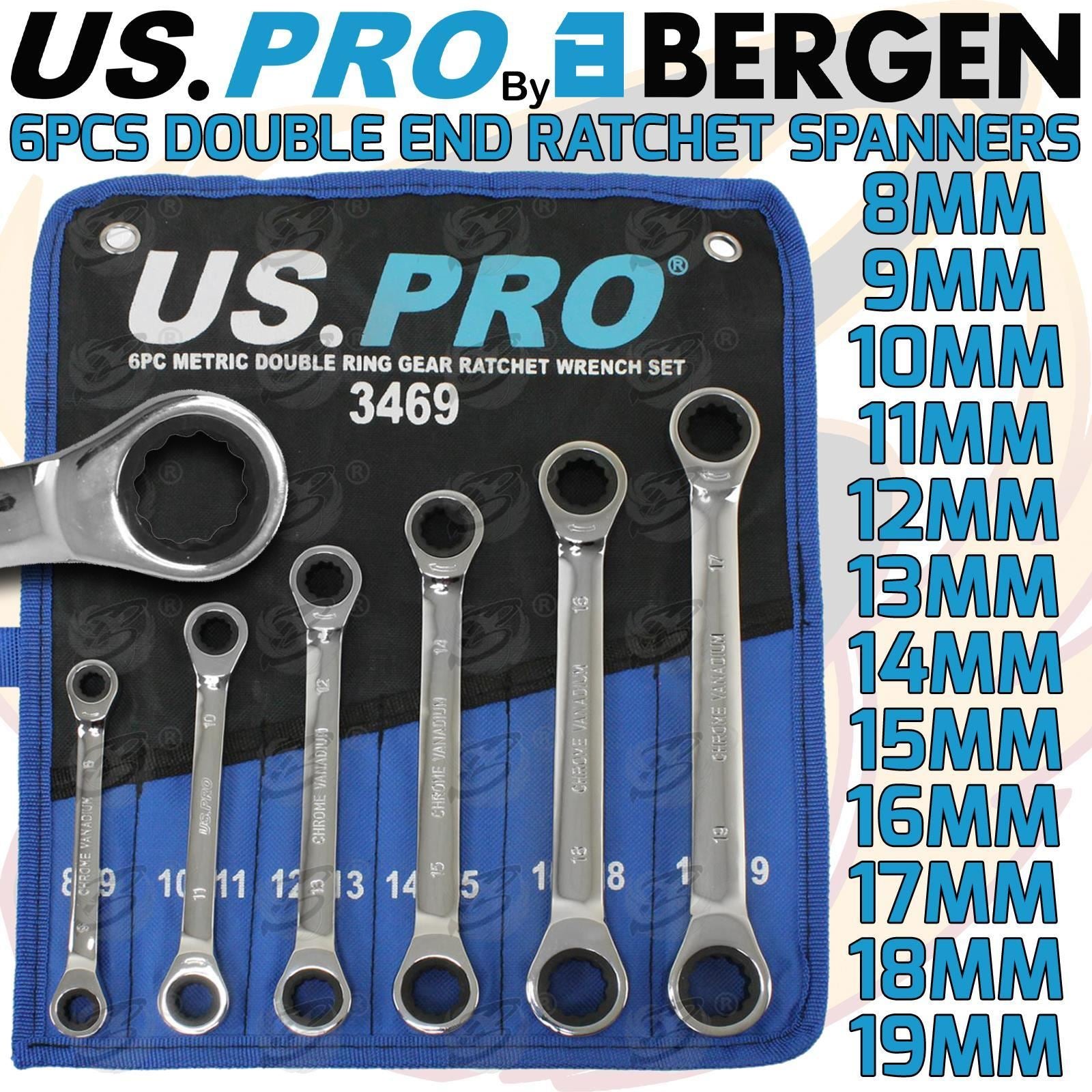US Pro 6 Piece 72 Tooth Double End Ratchet Spanners 8mm - 19mm 3469