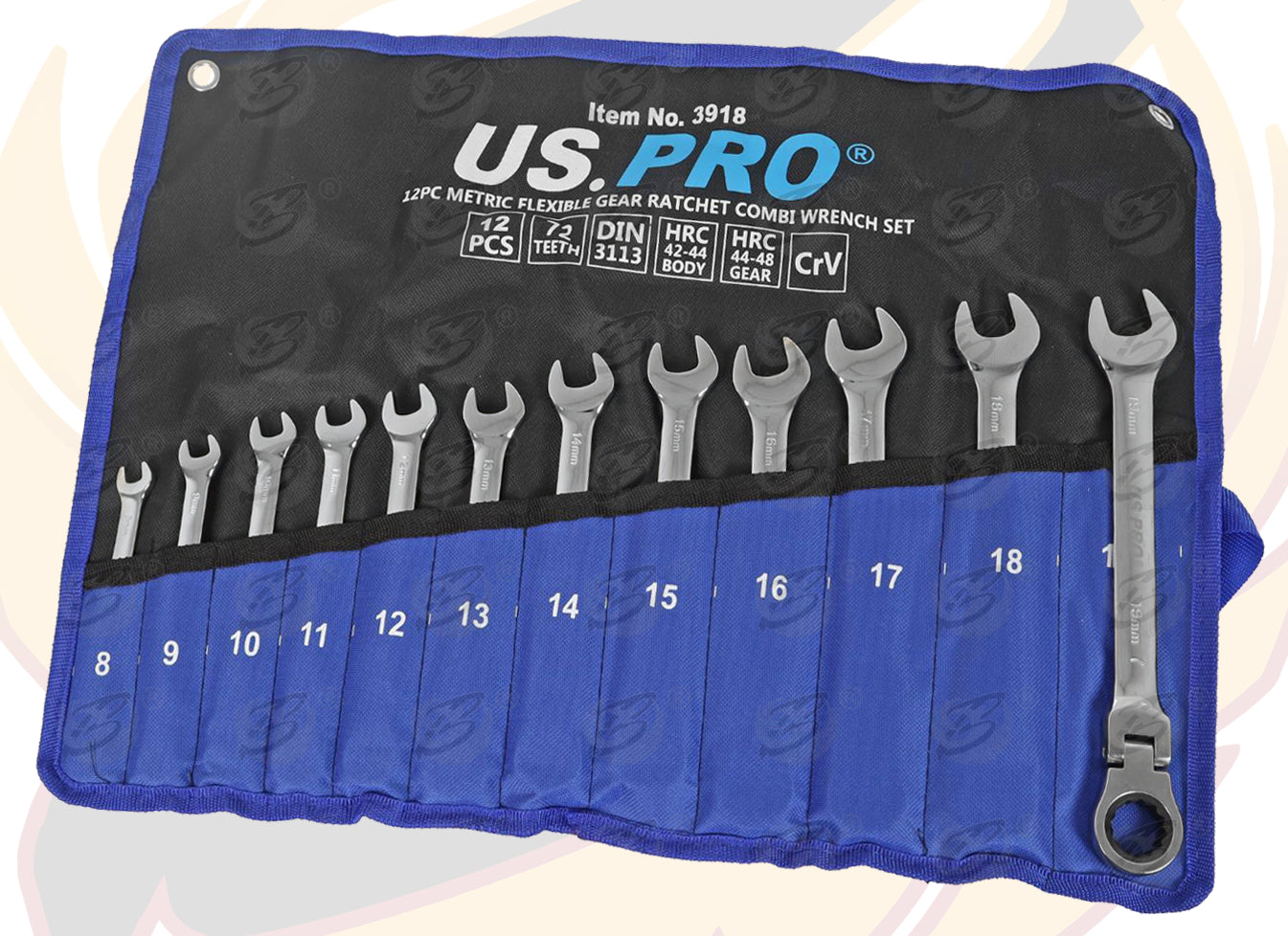 US PRO 24PCS SPANNER & STUBBY FLEXIBLE RATCHET SPANNER SET 8MM - 19MM