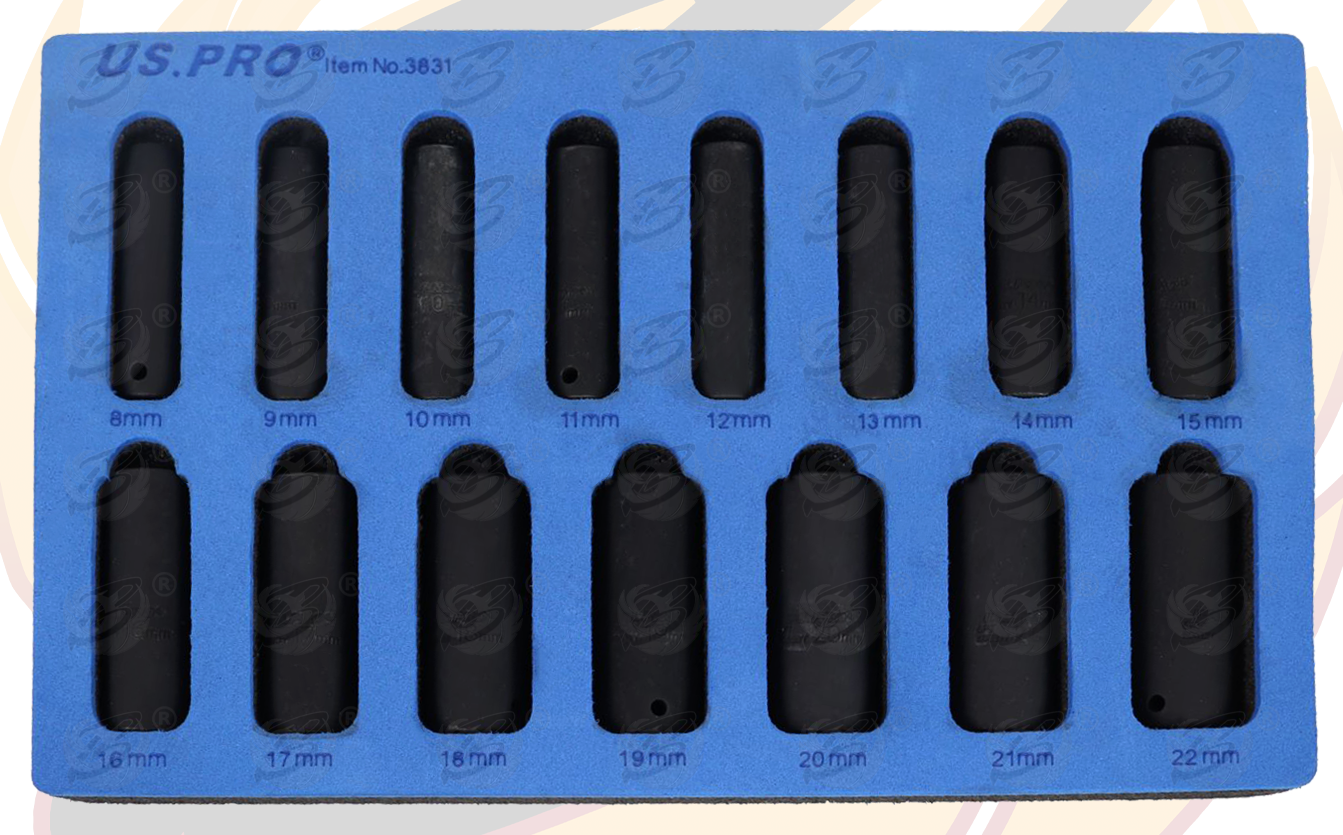 US Pro 15 Piece 3/8" Drive 6 Point Deep Impact Sockets 8mm - 22mm ( 3831 )