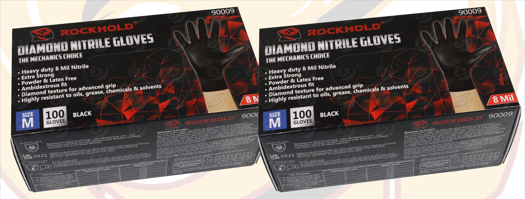 ROCKHOLD HEAVY DUTY BLACK 8 MIL NITRILE DIAMOND GRIP GLOVES ( MEDIUM - 200 GLOVES )