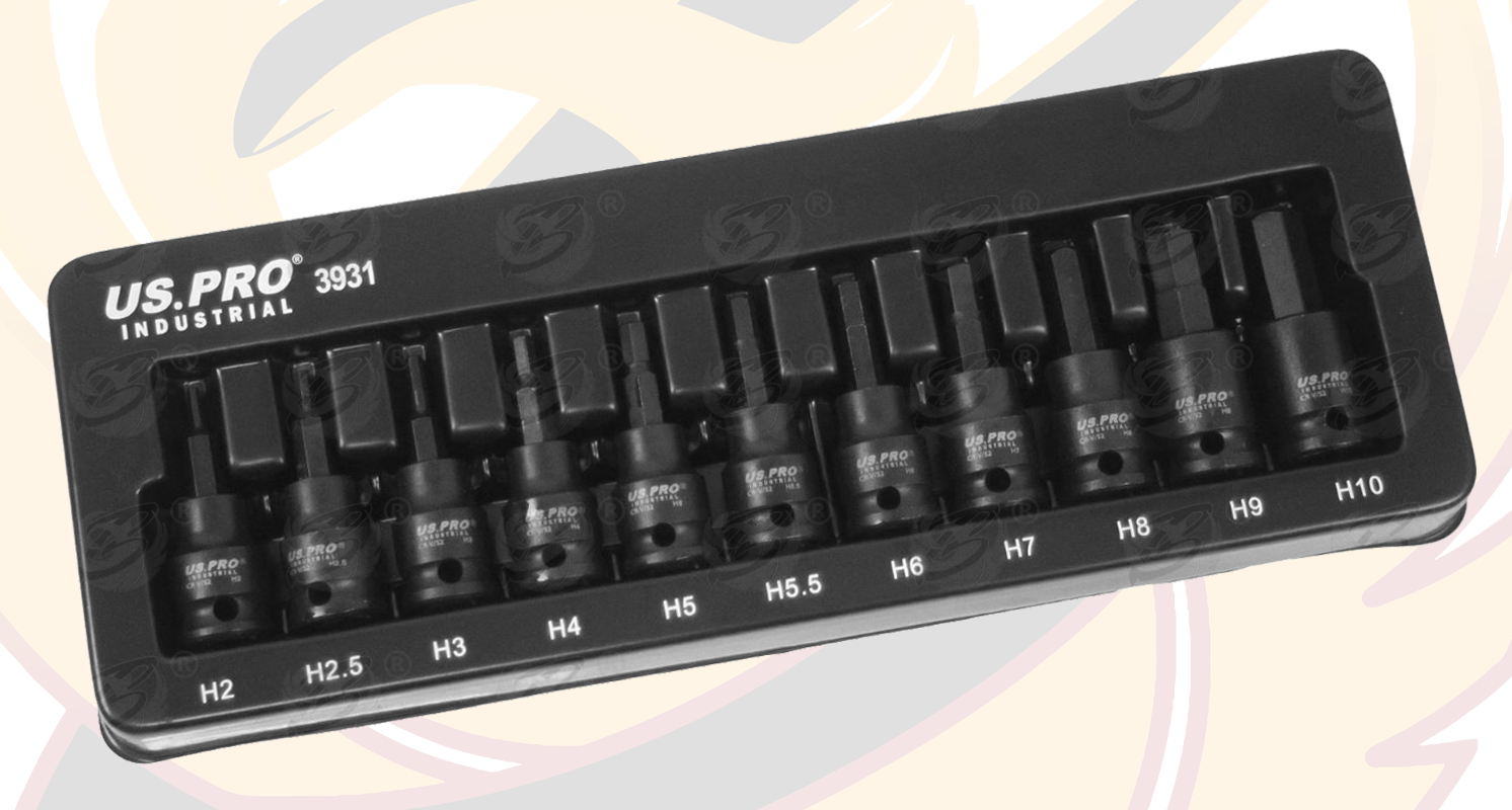 US Pro Industrial 11 Piece 3/8" Drive Impact Hex Bit Sockets H2 - H10 ( 3931 )