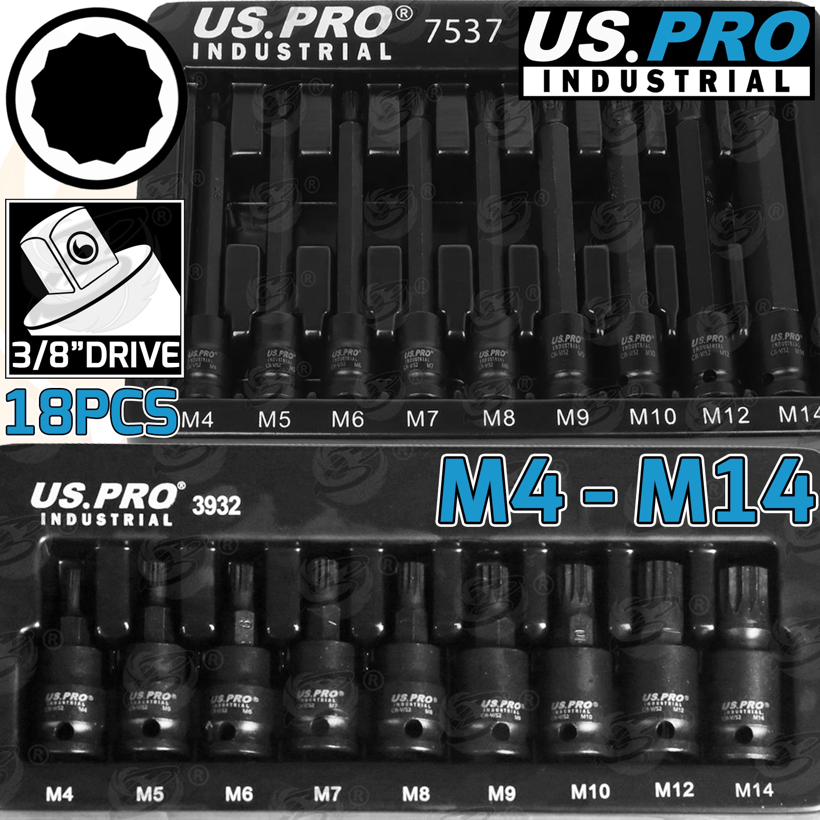 US PRO 58PCS 3/8" DRIVE IMPACT HEX - TORX - SPLINE LONG & SHORT BIT SOCKETS