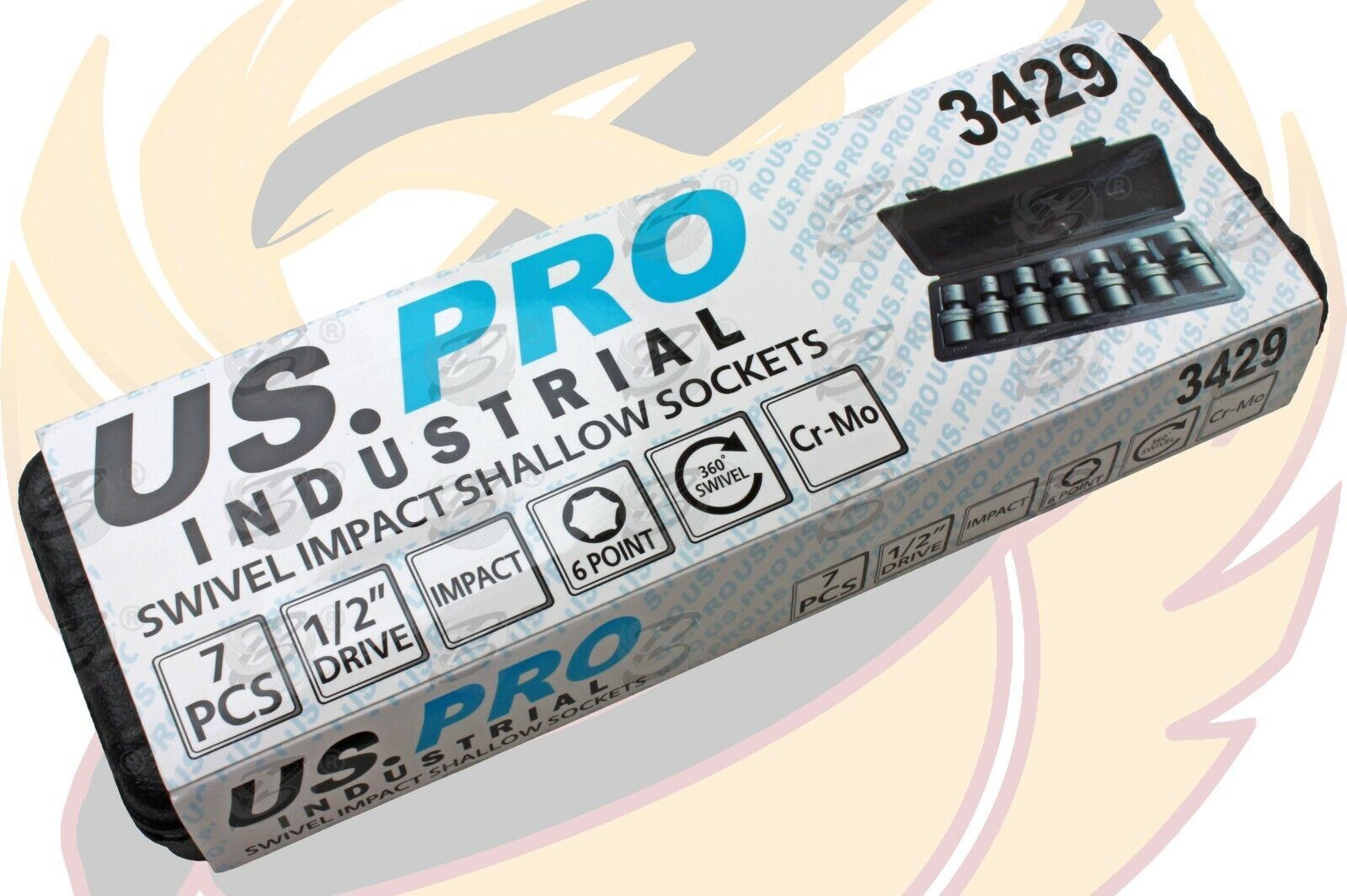 US PRO INDUSTRIAL 7PCS 1/2" DRIVE 6 POINT SWIVEL IMPACT SOCKETS 13MM - 21MM