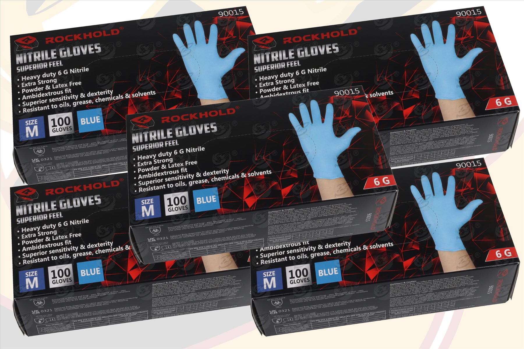 ROCKHOLD HEAVY DUTY BLUE 6 MIL NITRILE TEXTURED TIP GLOVES ( MEDIUM - 500 GLOVES )