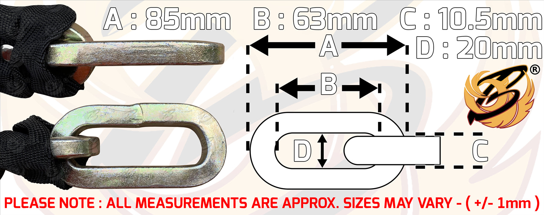 BERLIN 6FT LONG 10MM LINKS SECURITY CHAIN WITH 94MM HIGH SECURITY PADLOCK