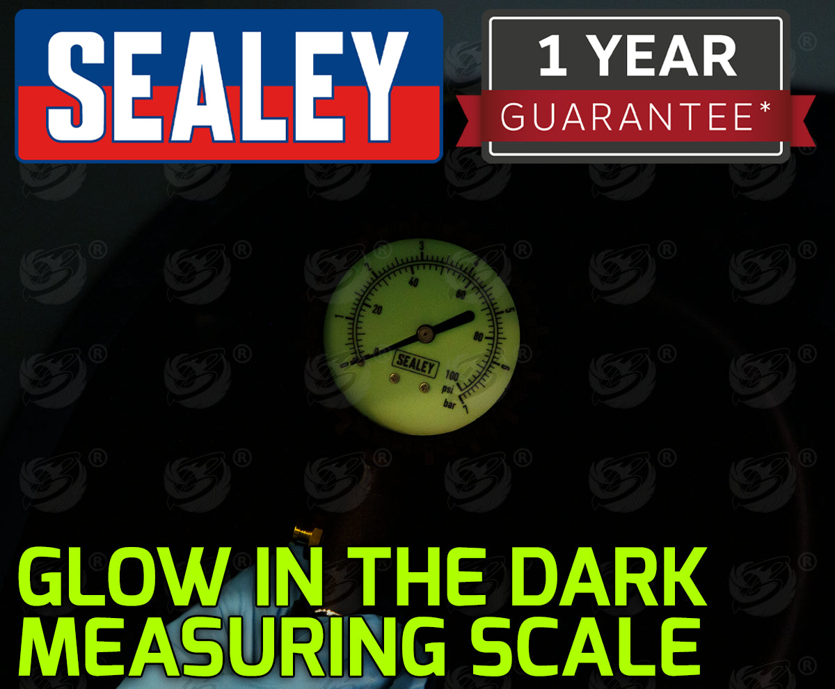 SEALEY TYRE INFLATOR WITH CLIP ON CONNECTOR 0 - 100PSI