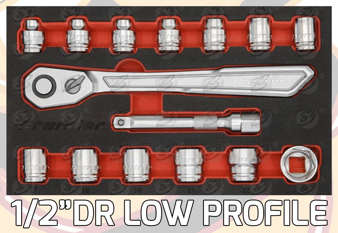 SEALEY 44PCS 1/4" & 3/8" & 1/2" DRIVE 6 POINT LOW PROFILE SOCKET SET 4MM - 24MM