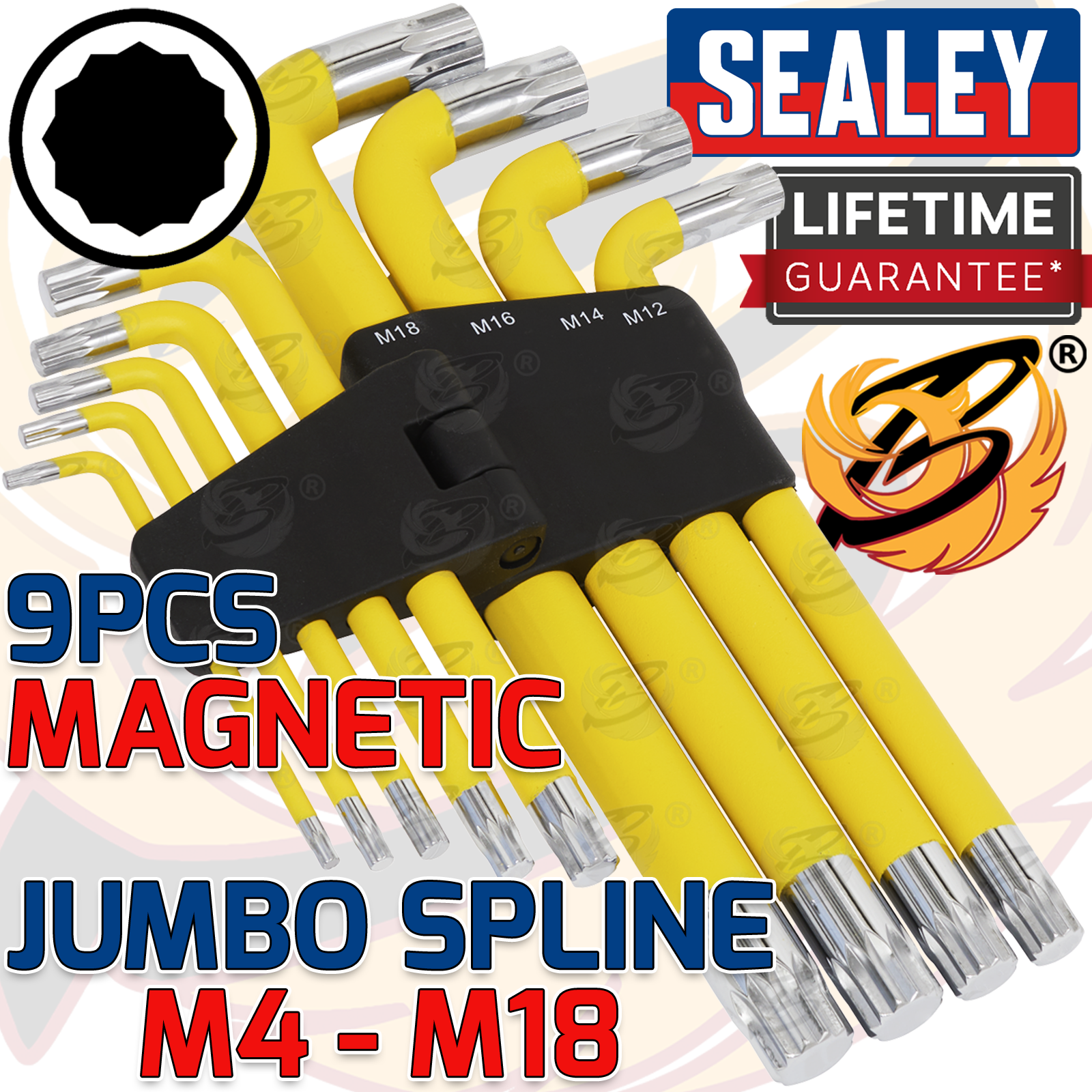 Sealey Jumbo Magnetic Anti Slip Spline Keys M4 - M18 ( AK7189 )