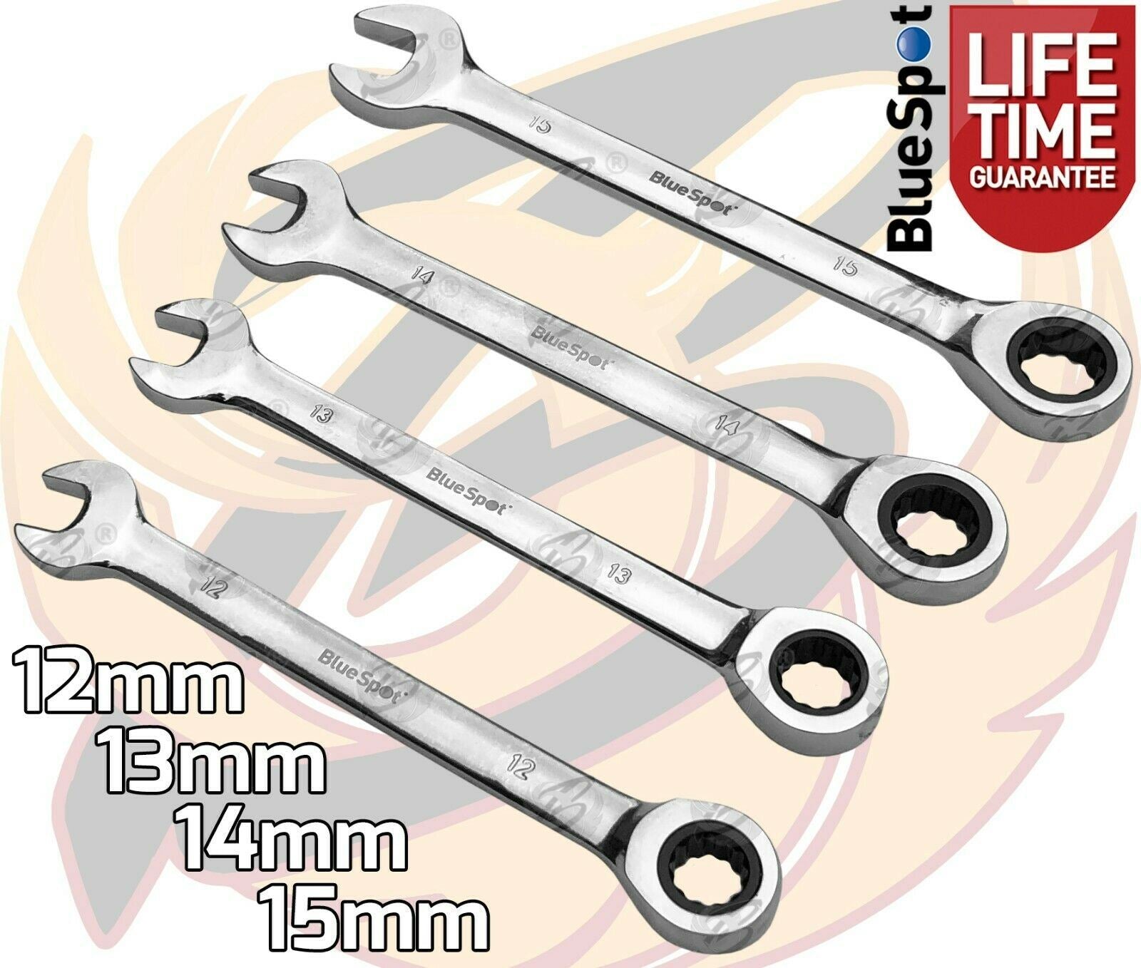 BLUESPOT 12PCS COMBINATION RATCHET SPANNER SET 8MM - 19MM