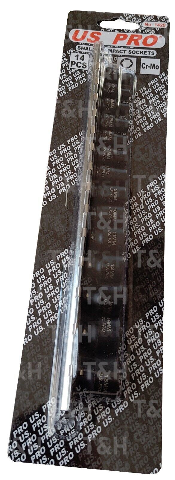 US Pro 14 Piece 1/4" Drive 6 Point Shallow Impact Sockets 4mm - 15mm 1429