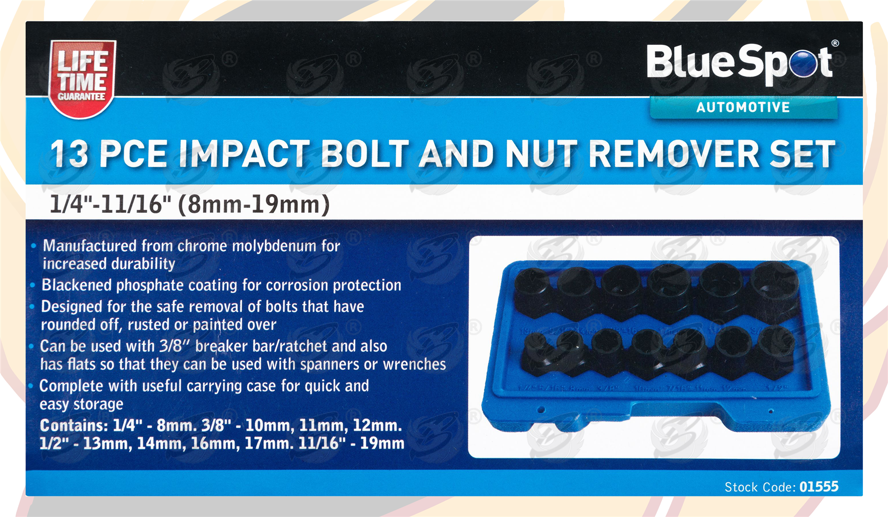 BlueSpot 13 Piece 3/8" Drive Impact Twist Sockets 8mm - 19mm ( 01555 )