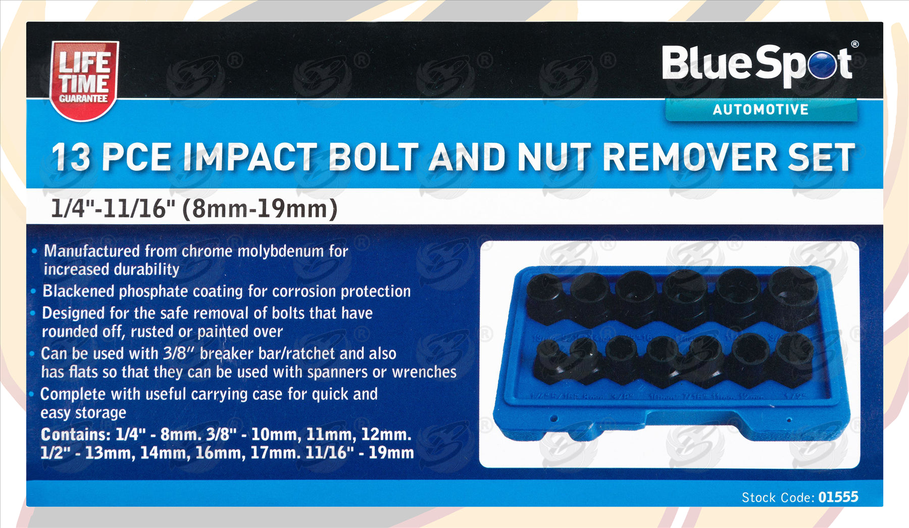 BLUESPOT 13PCS 3/8" DRIVE IMPACT TWIST SOCKETS 8MM - 19MM