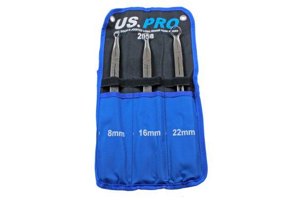 US Pro 3 Piece Double Jointed Long Round Nose Pliers 2058