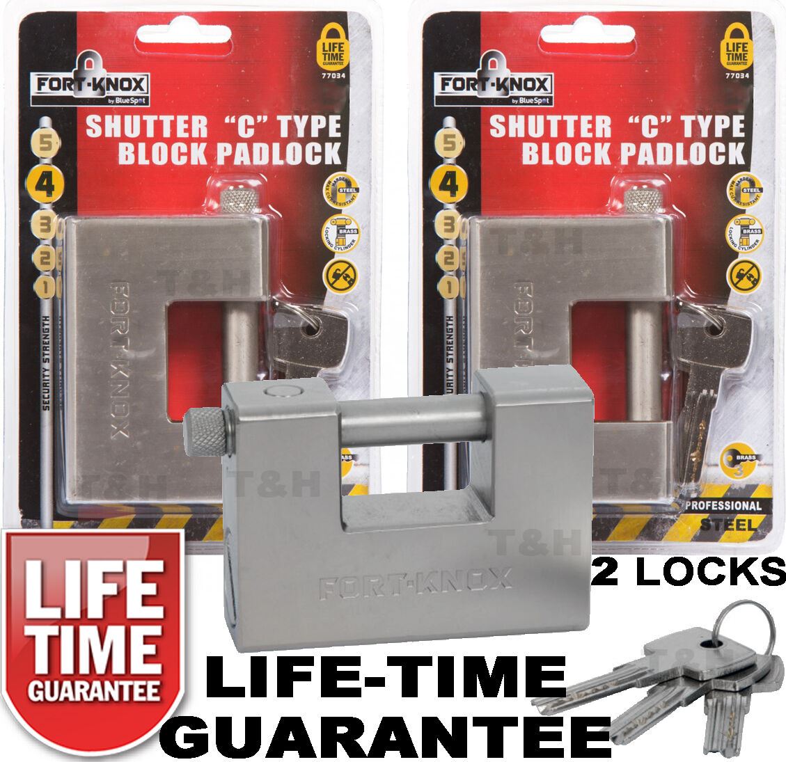 BLUESPOT 94MM SHUTTER "C" TYPE / CONTAINER PADLOCK ( x 2 )