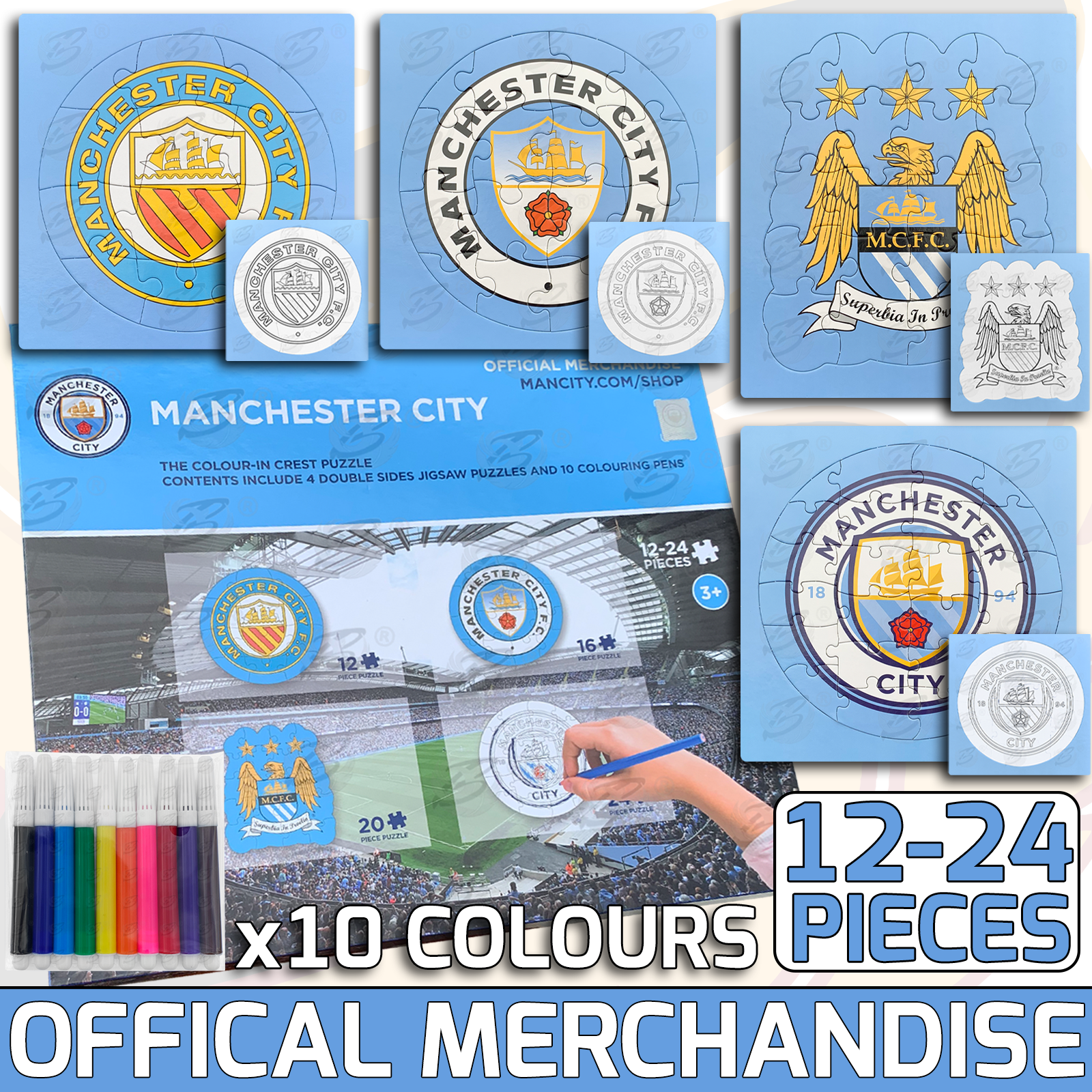 Manchester City 4 Piece Colour-In Jigsaw Puzzle ( MCFC_PUZZLE )