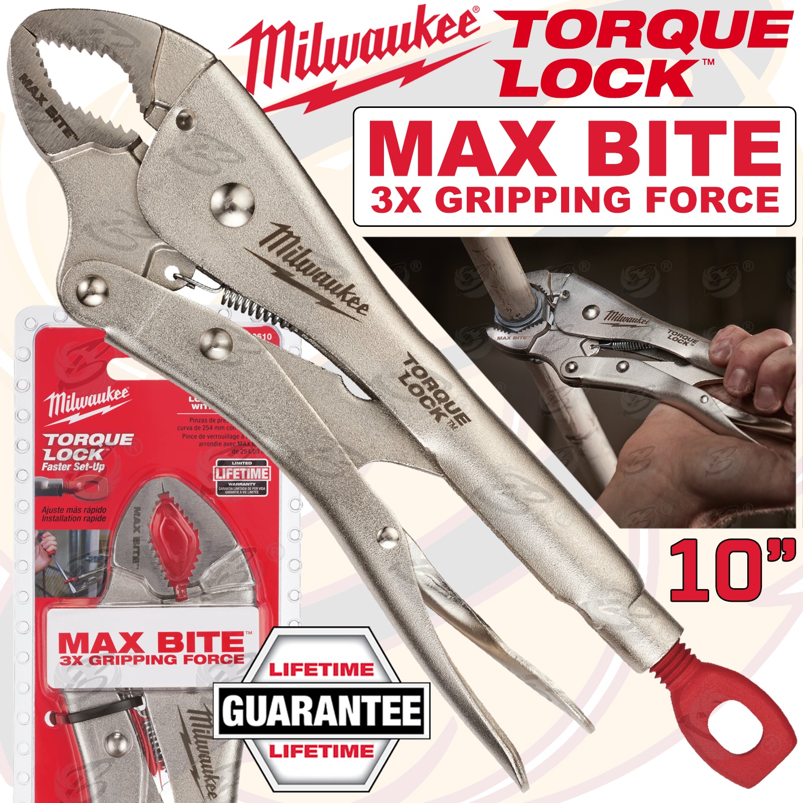 MILWAUKEE 10" MAX BITE CURVED JAW TORQUE LOCK LOCKING PLIERS