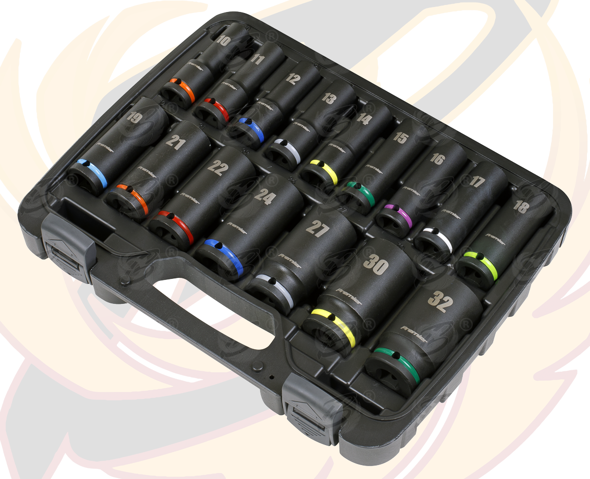 SEALEY 18V 4Ah 1/2" DRIVE BRUSHLESS IMPACT WRENCH 650Nm & 16PCS 6 POINT DEEP IMPACT SOCKETS 10MM - 32MM