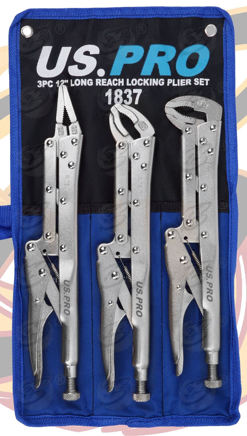 US Pro 3 Piece 12" Long Reach Locking Pliers 1837