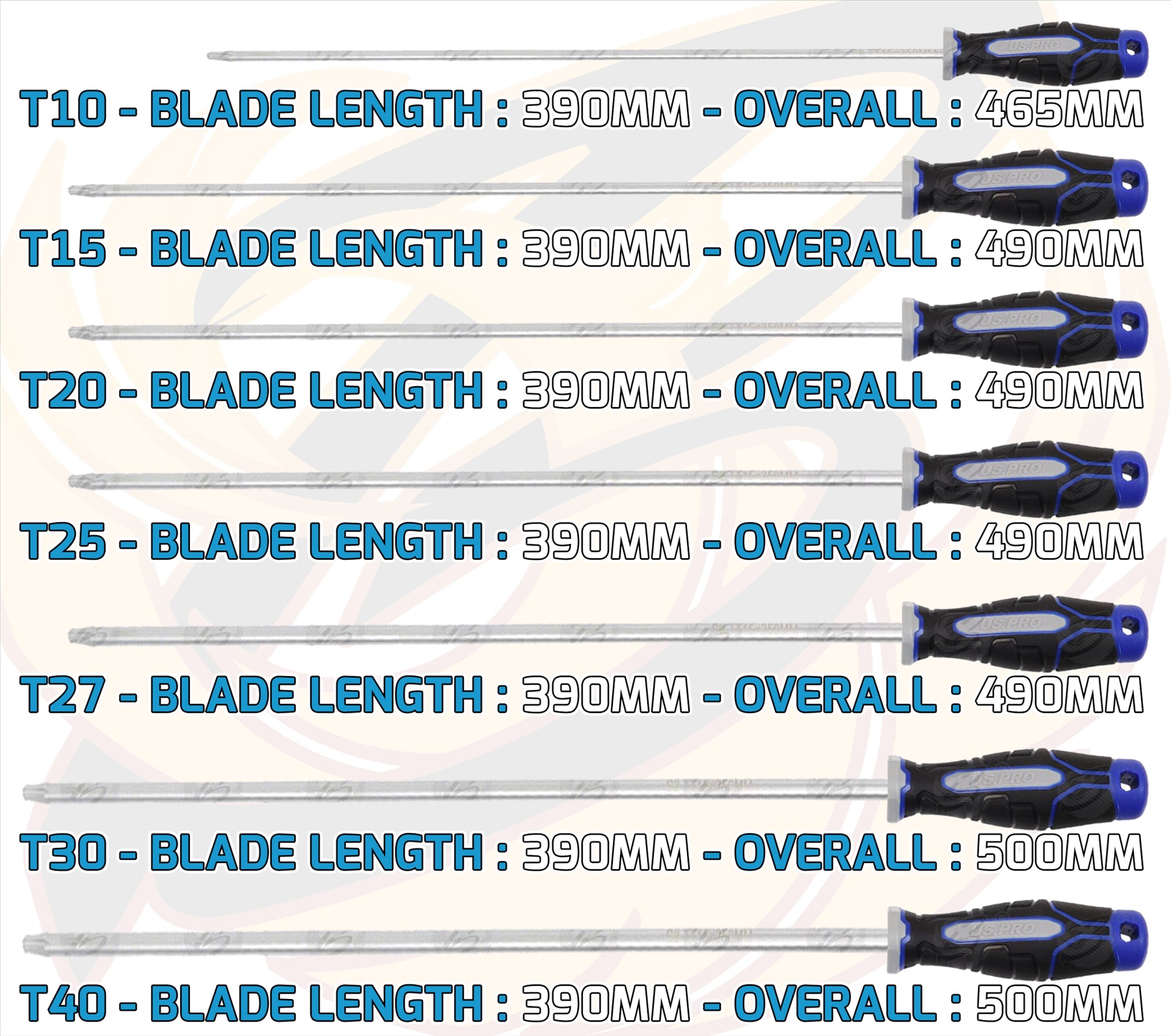 US PRO INDUSTRIAL 7PCS EXTRA LONG MAGNETIC TAMPER PROOF TORX SCREWDRIVERS T10 - T40