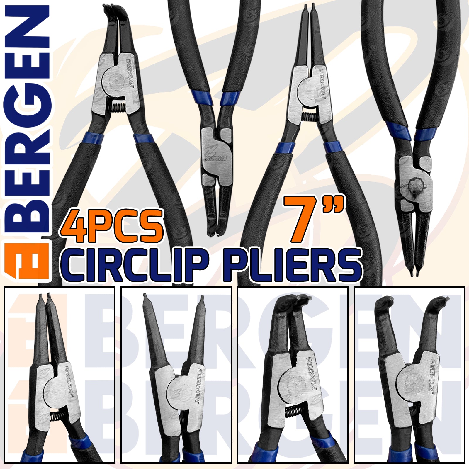 BERGEN 4PCS 7" CIRCLIP PLIER SET