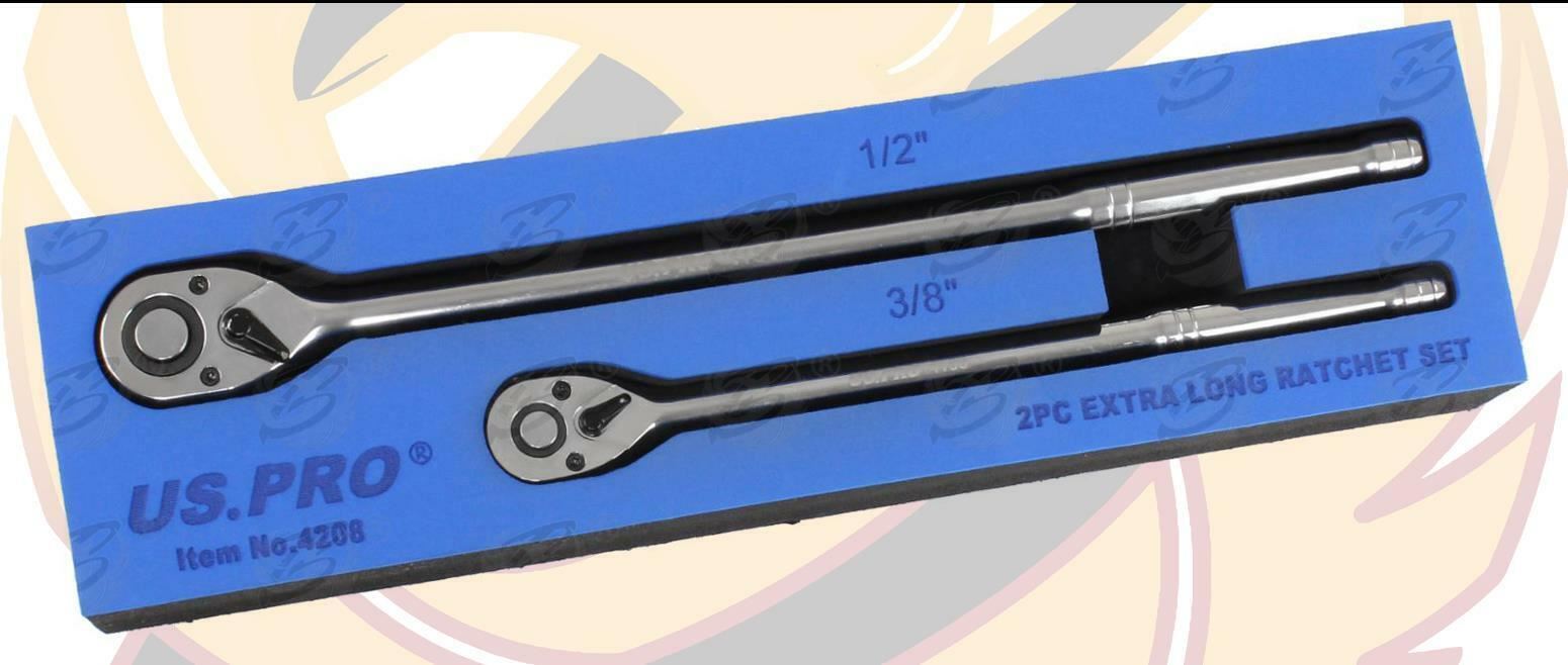 US PRO 2PCS 3/8" & 1/2" DRIVE 72 TOOTH EXTRA LONG RATCHET HANDLES