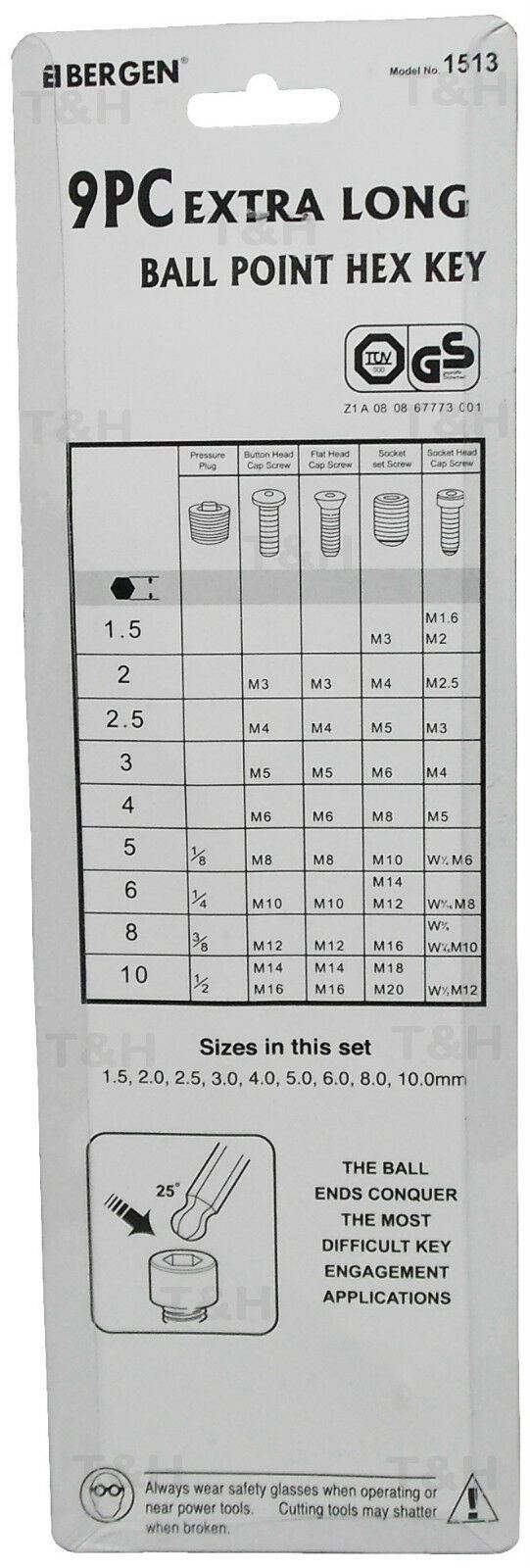 US PRO 9PCS EXTRA LONG BALL END HEX KEY SET H1.5 - H10