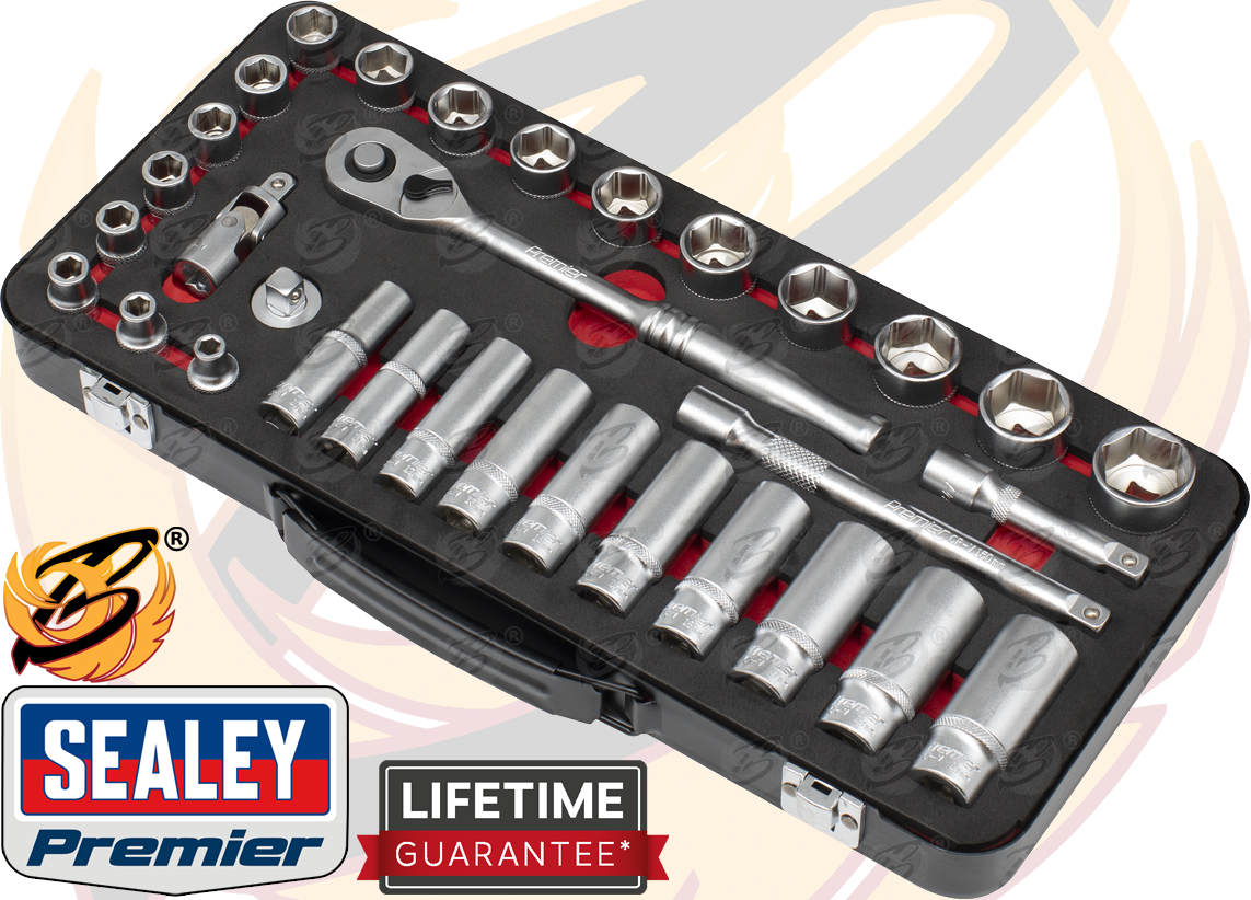 Sealey 32 Piece 3/8" Drive 6 Point 90 Tooth Premier Platinum Socket Set 6mm - 24mm ( AK7922 )