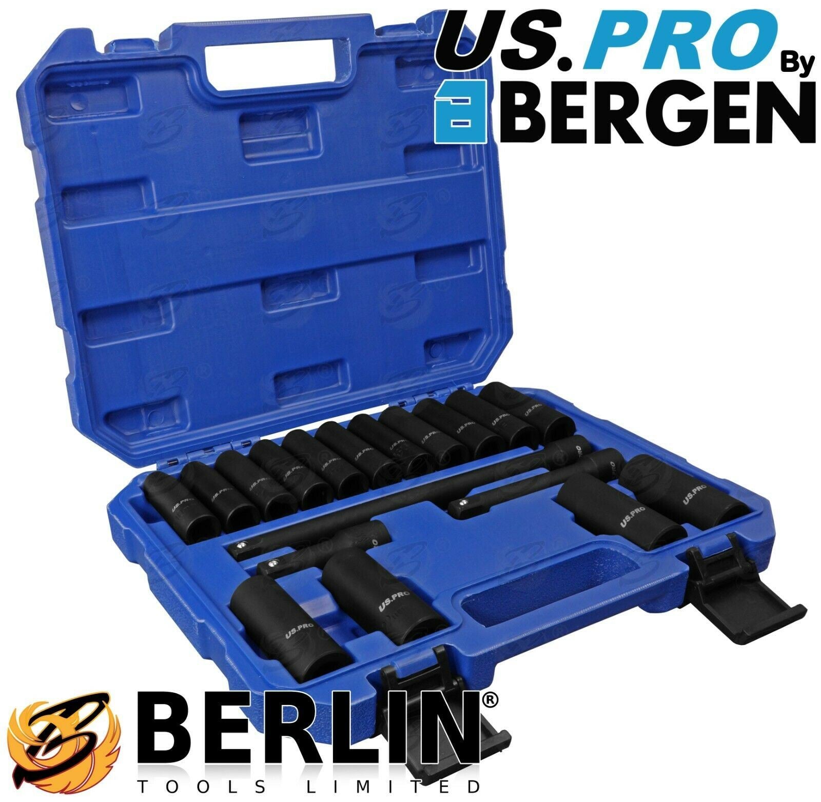 US PRO 1/2" DRIVE 6 POINT DEEP IMPACT SOCKETS & EXTENSIONS 10MM - 24MM