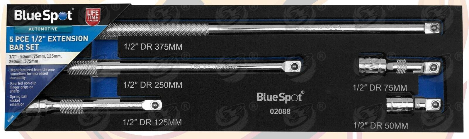 BlueSpot 5 Piece 1/2" Drive Extension Bars 50mm - 375mm 02088