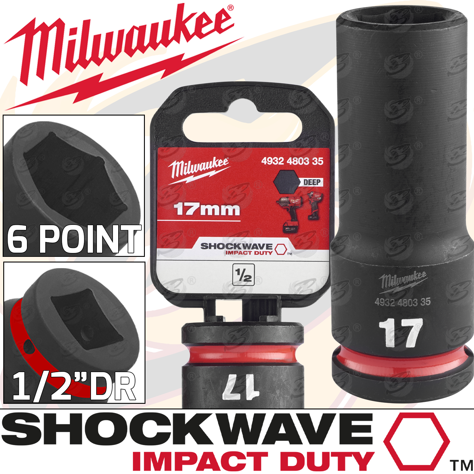 Milwaukee 17mm 1/2" Drive 6 Point Deep Impact Socket ( 4932480335 )