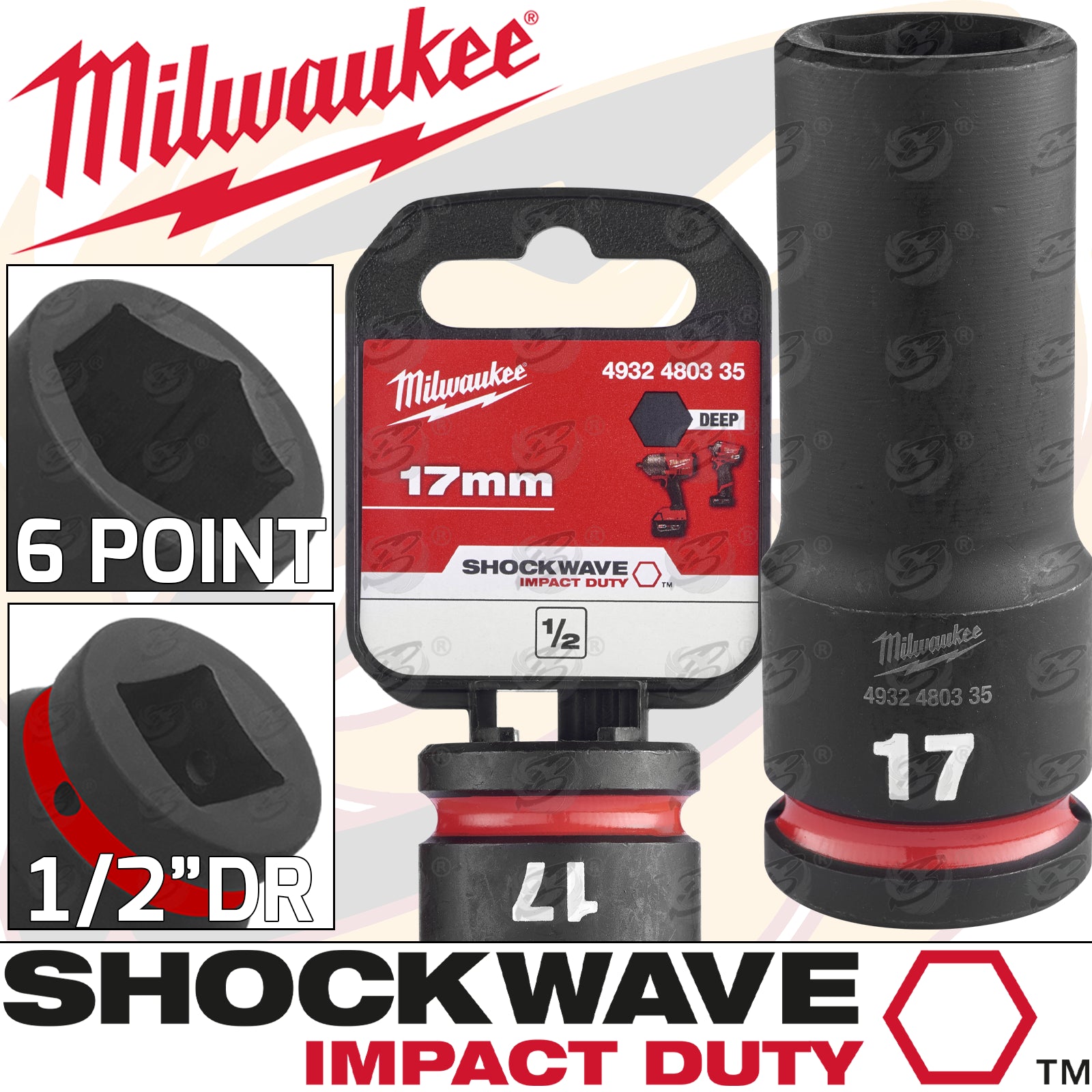 MILWAUKEE 17MM 1/2" DRIVE 6 POINT DEEP IMPACT SOCKET ( SINGLE )